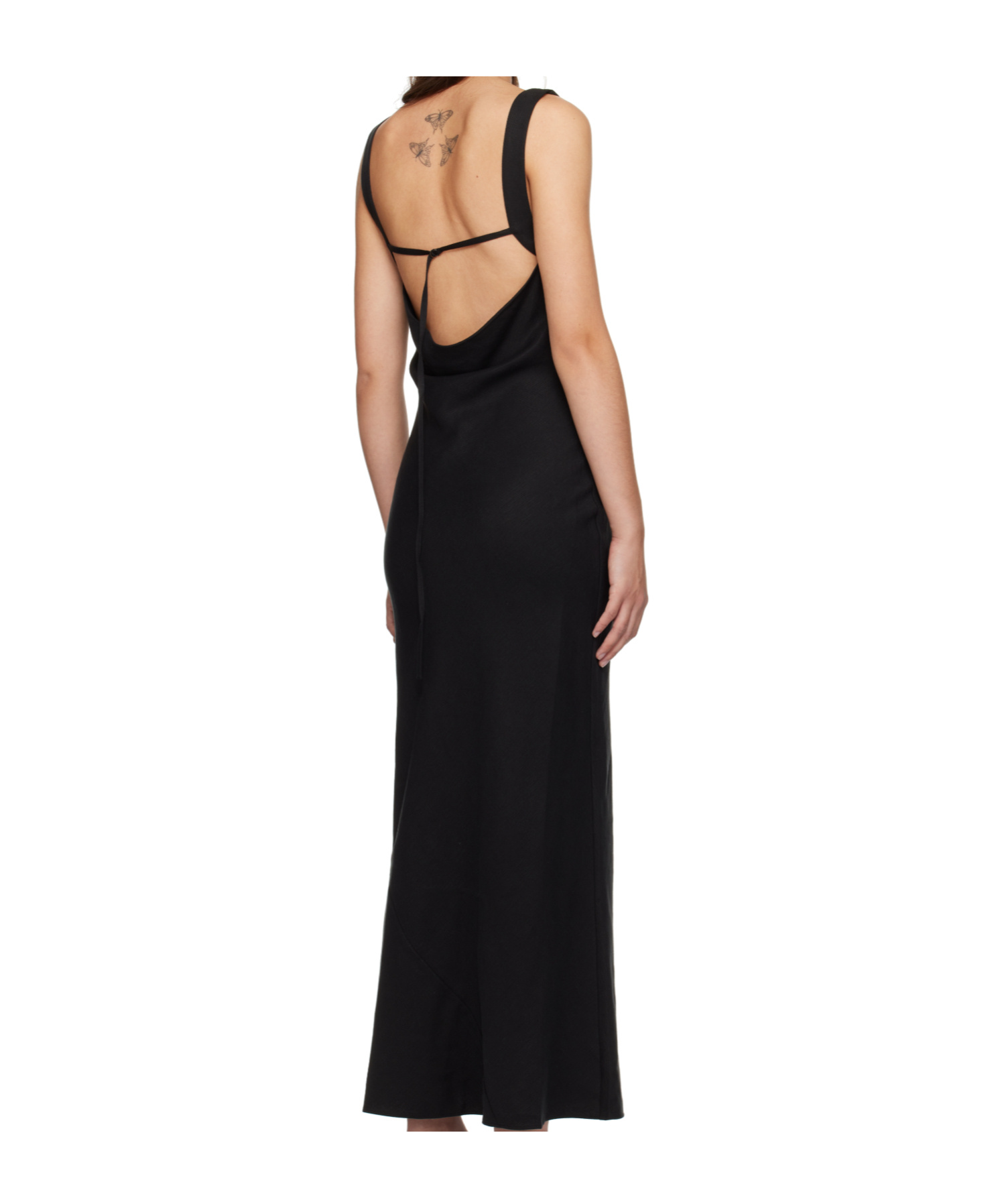 St Agni Black Double Drape Maxi Dress