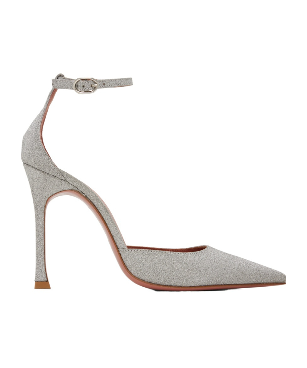 Amina Muaddi Silver Kim Pump Heels In Gray