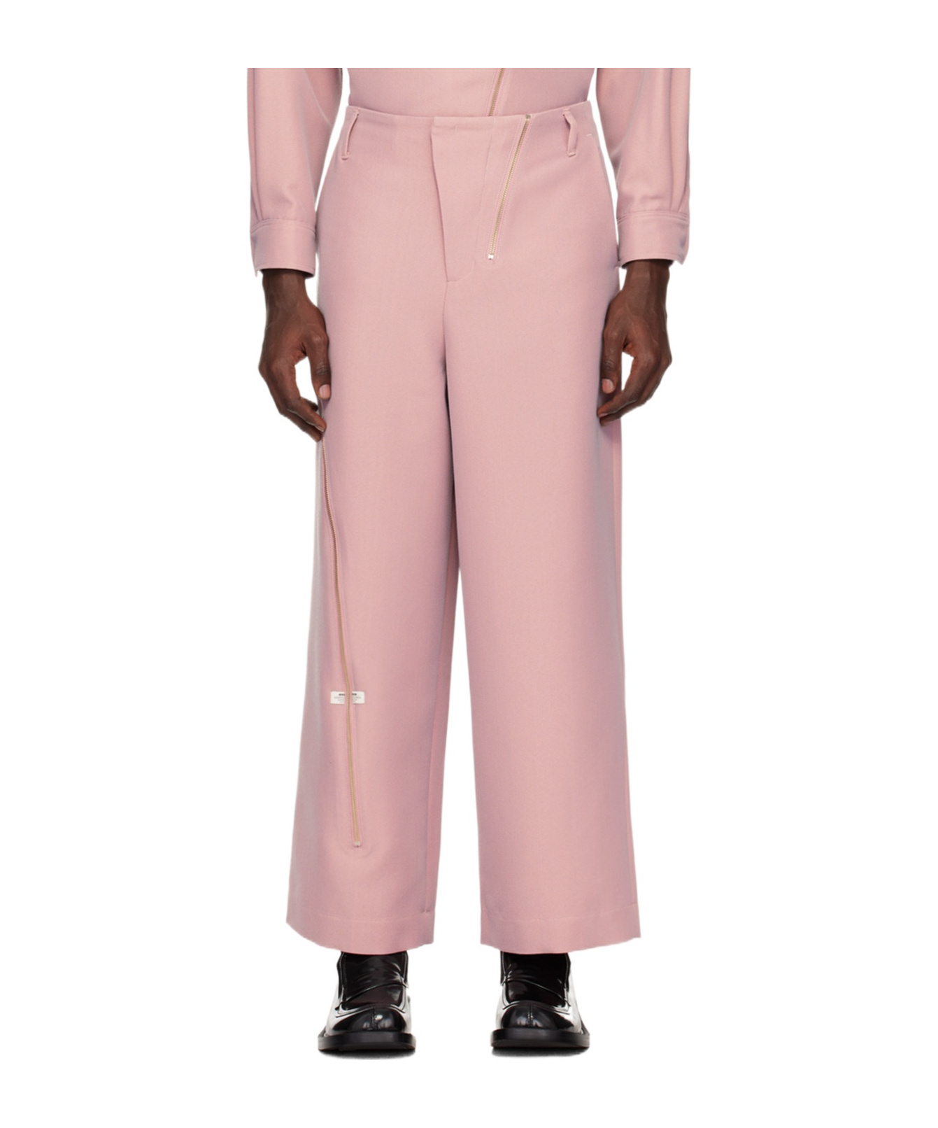 Ader Error Belt Loop Zipper Casual Pants In Pink