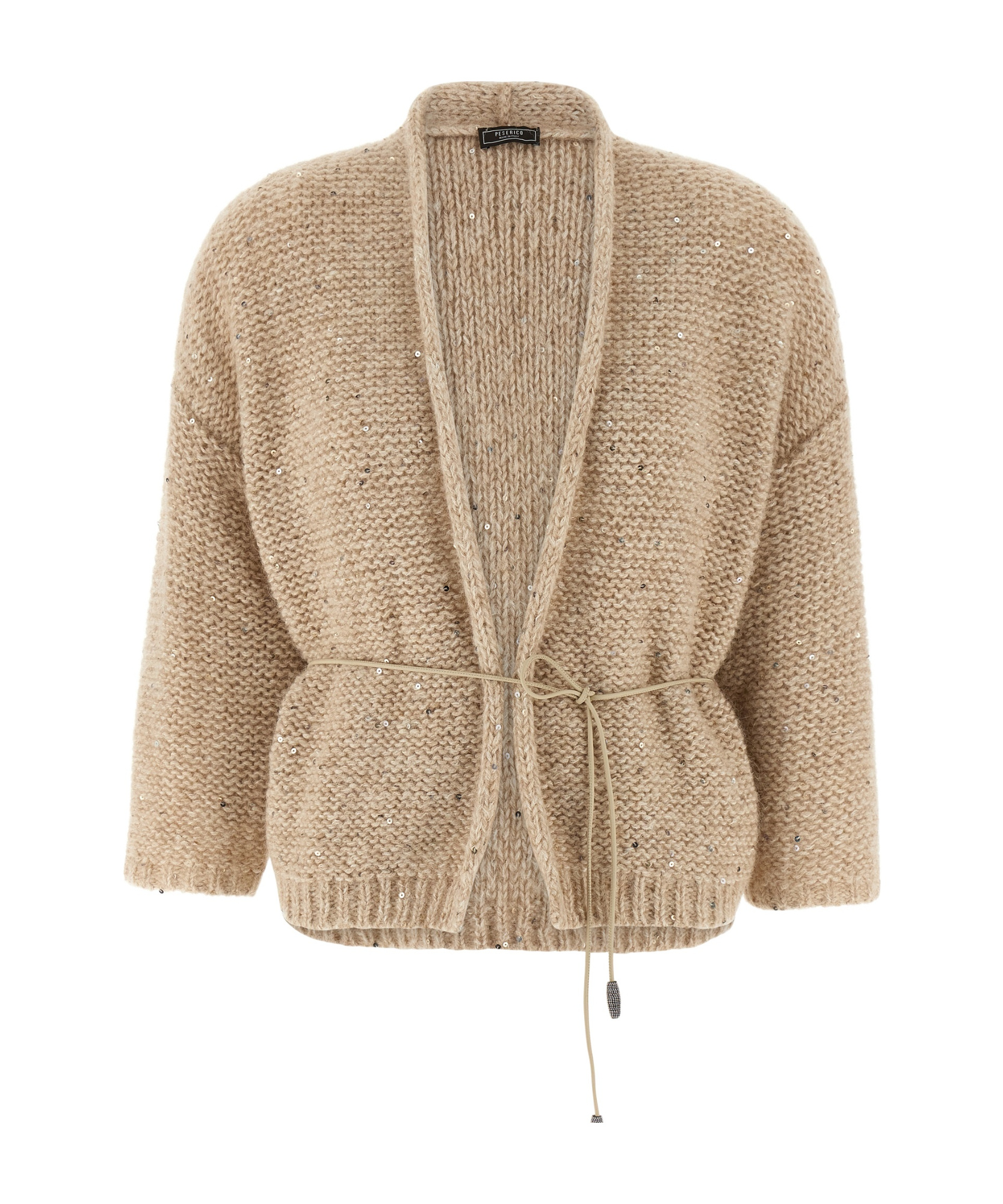 Peserico Sequin-embellished Belted Cardigan In Brown