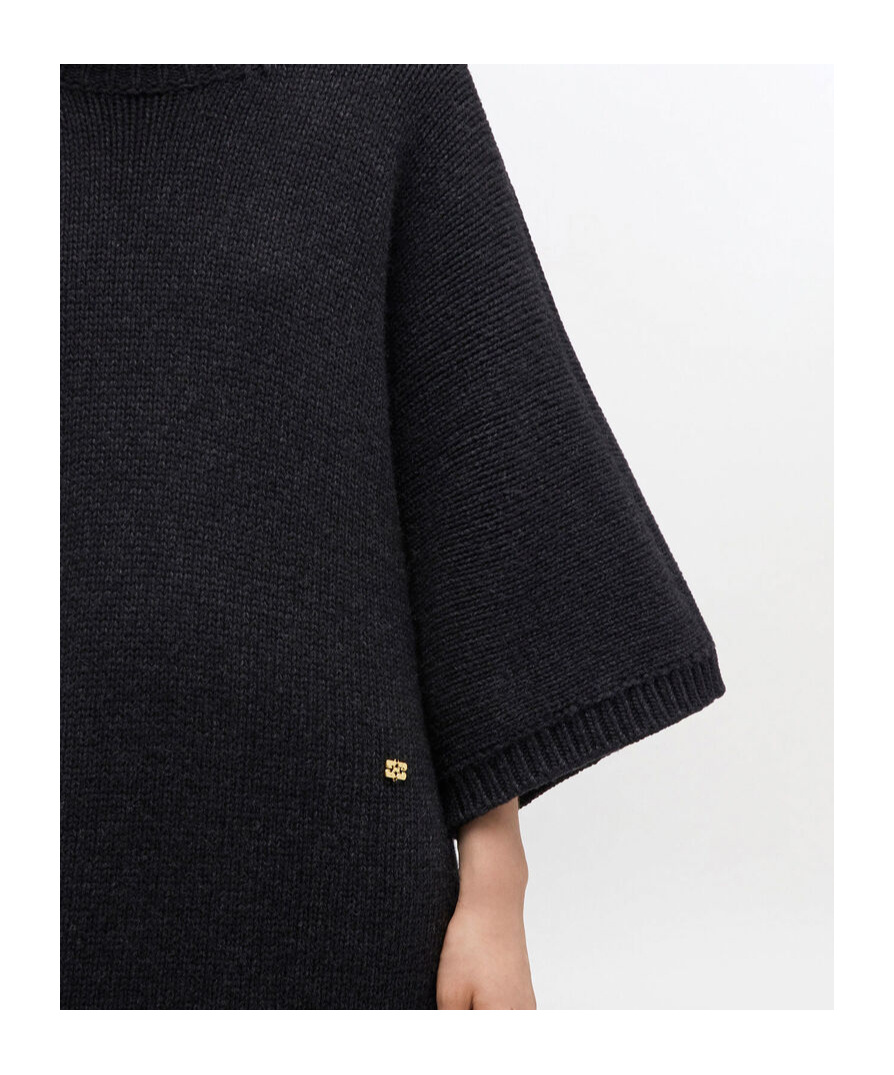 Ganni Dark Grey Wool Mix Dress In Gray