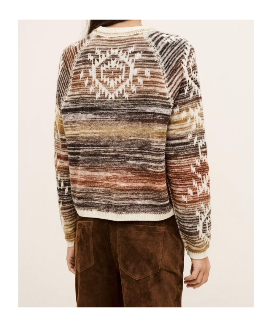 Bash Intarsia Crew Neck Sweater In Brown