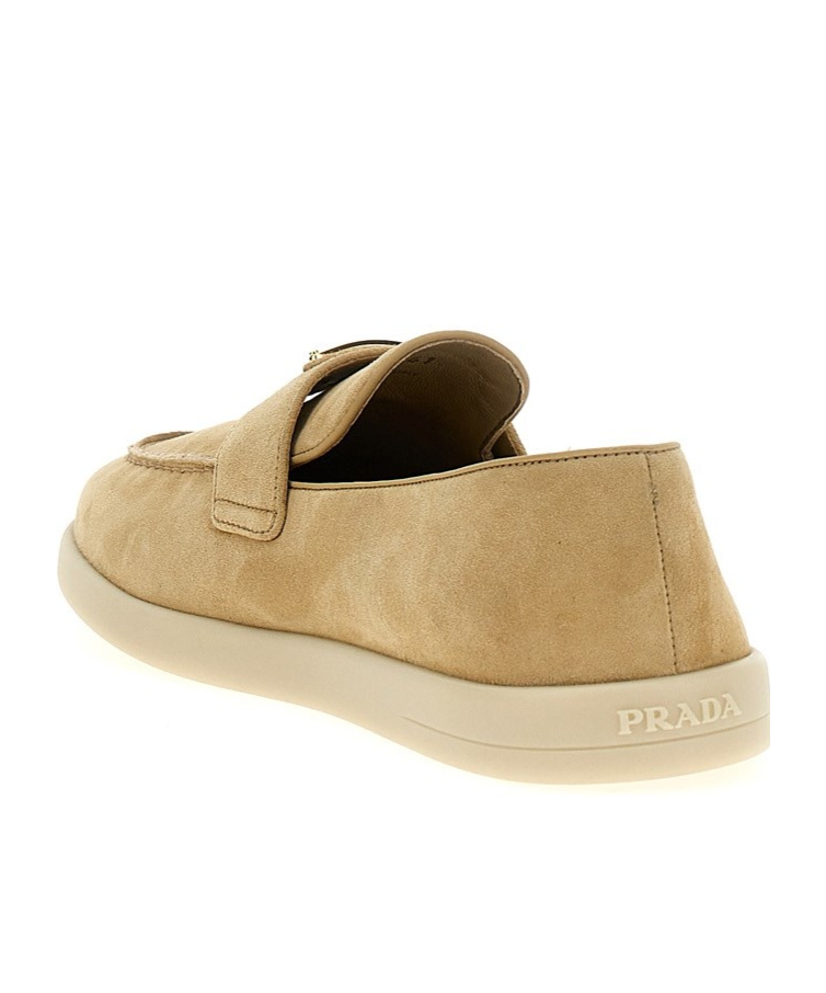 Prada Logo Plaque Slip-on Loafers In Brown