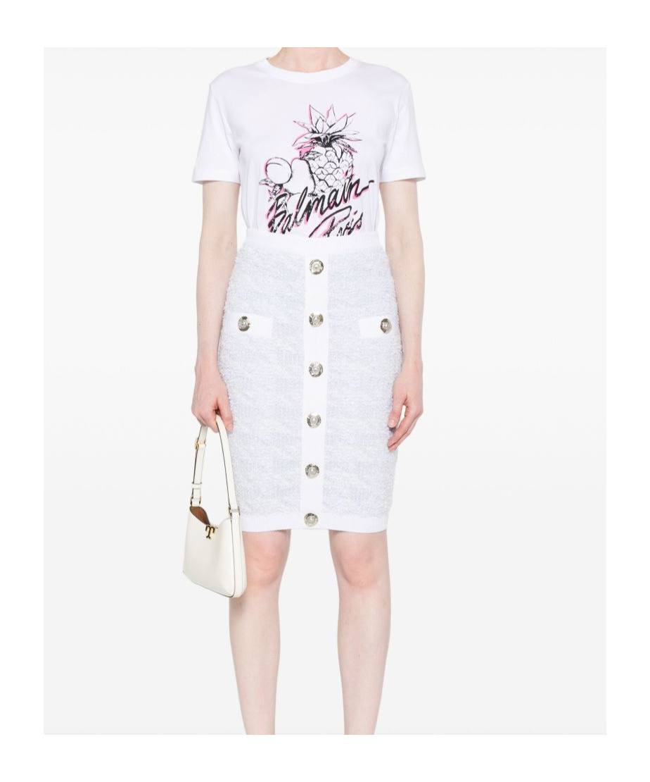 Balmain High-waisted Textured Skirt Button Detailing In Blue