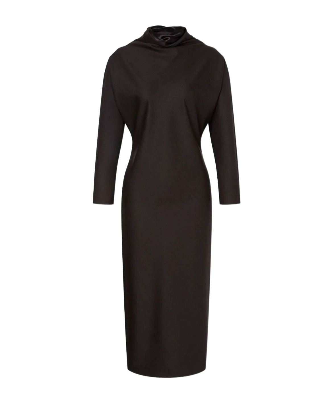 Alberta Ferretti Slit Back Fitted High Neck Midi Dress In Black