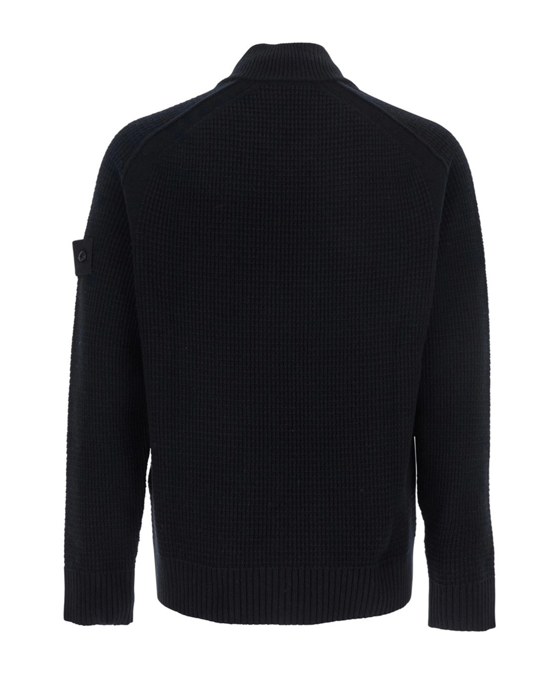Stone Island Blue Cardigan With High Neck And Logo Patch On The Sleeve In Cotton Man In Black