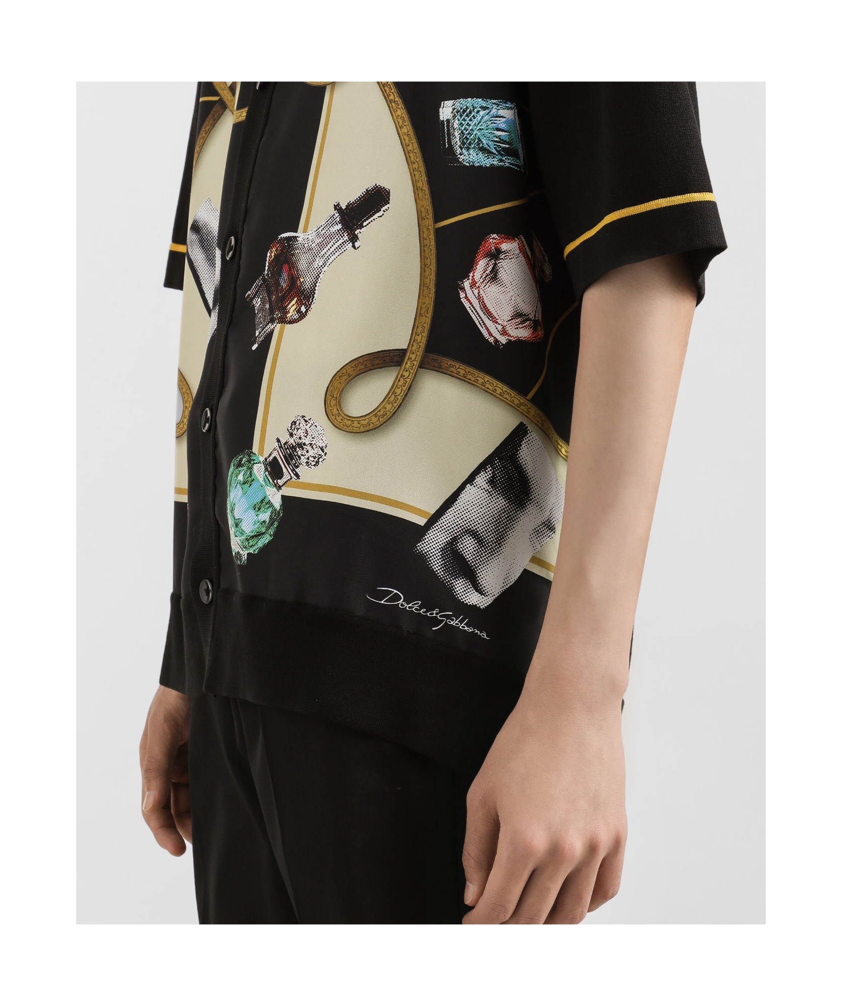Dolce & Gabbana Silk And Cotton Shirt With Perfume Print In Black