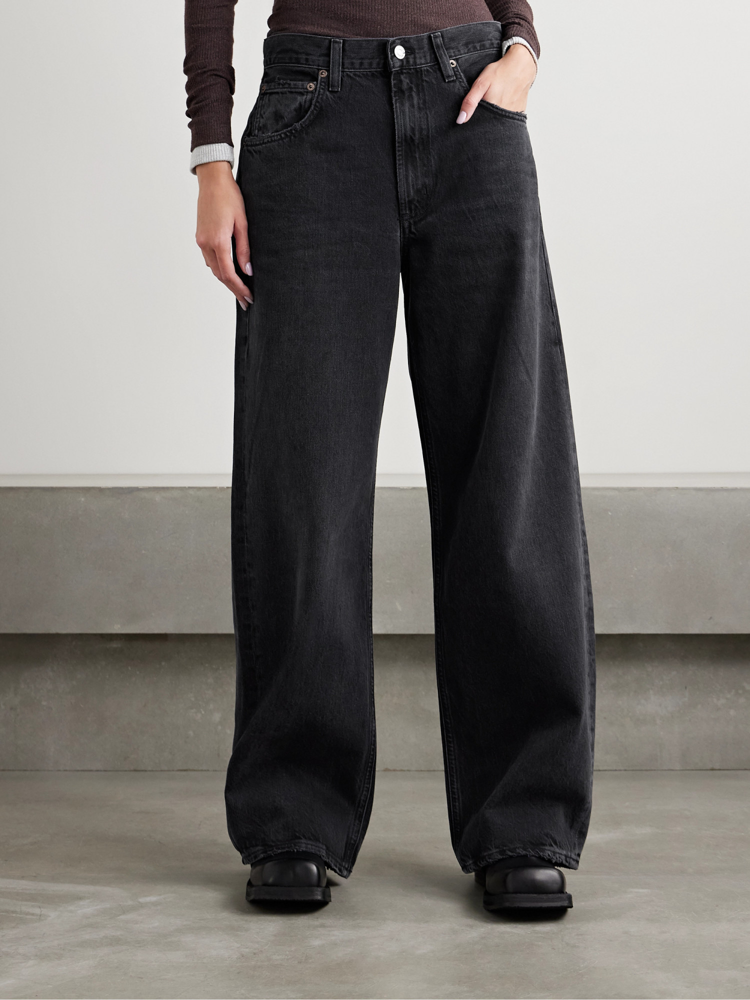 Agolde Mid-rise Wide-leg Denim Trousers In Black