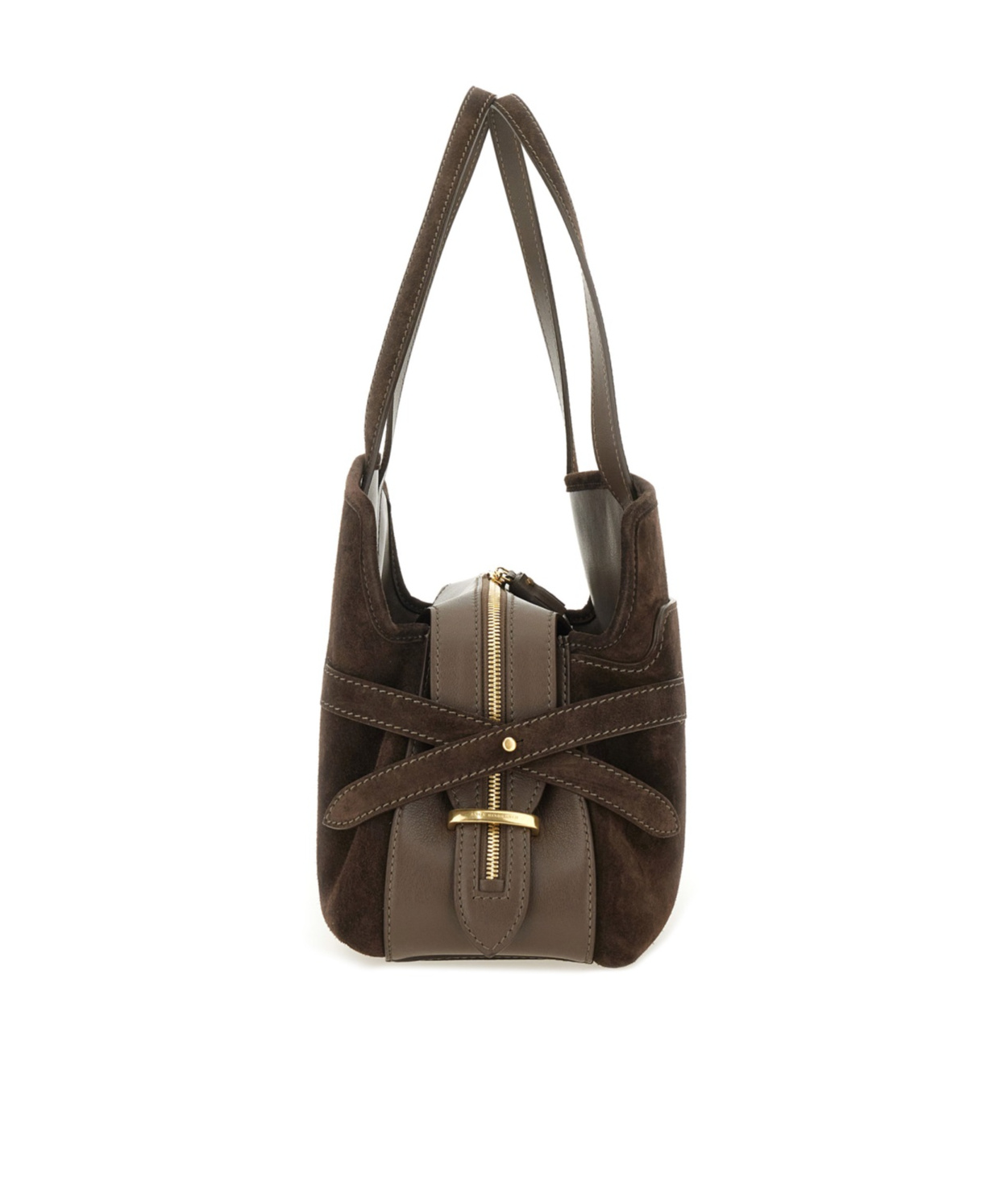 Anya Hindmarch Suede Double Handle Shoulder Bag With Pocket In Black