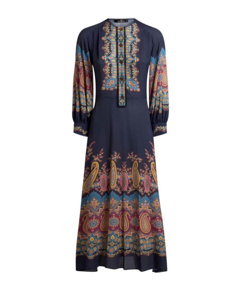 Etro Paisley-print Button-front Midi Dress In Black