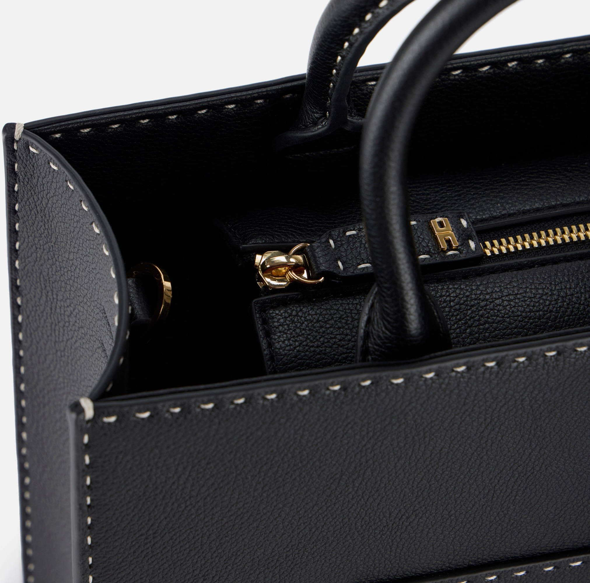 Shop Elisabetta Franchi Medium Contrast-stitching Tote Bag In Black