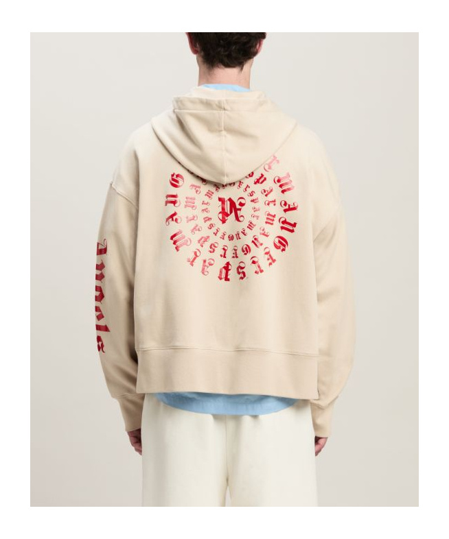 Palm Angels Gothic Logo-print Zipped Hoodie In Nude