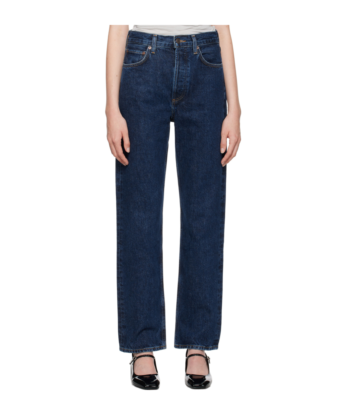 Agolde Pinch Waist High-rise Straight Jeans In Blue
