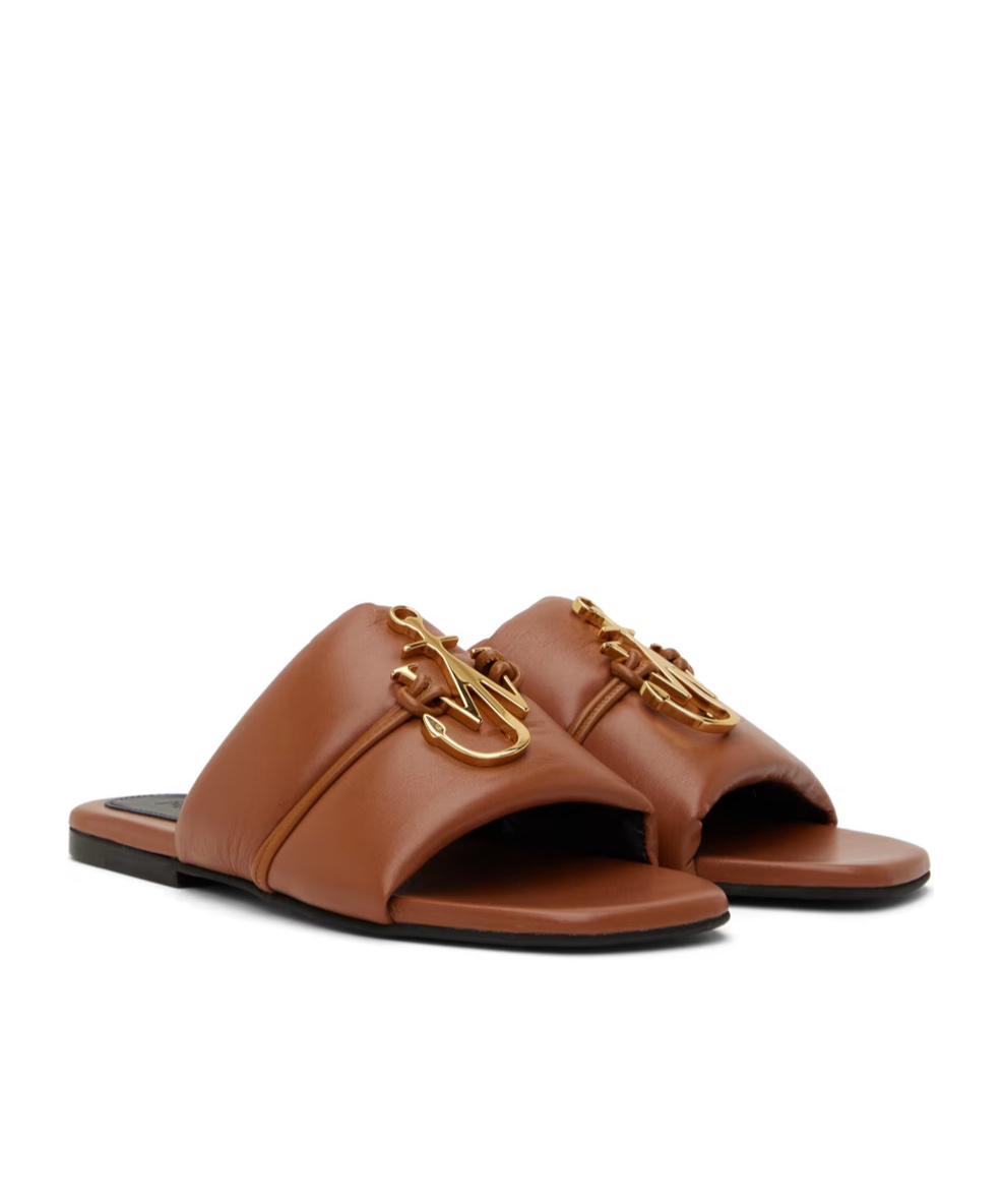 Jw Anderson Embellished Open Toe Flat Sole Mules In Brown