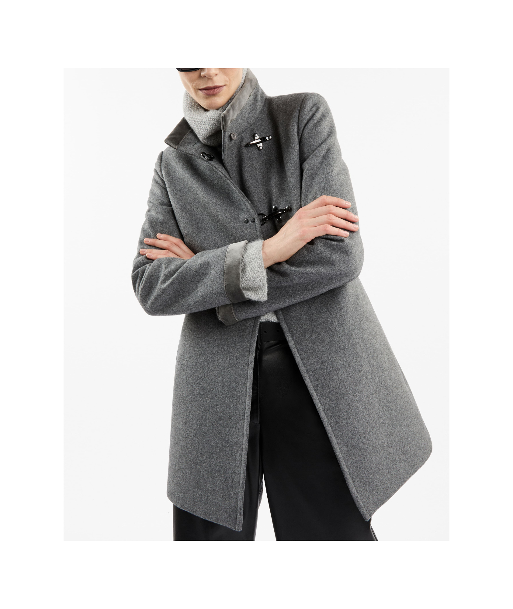 Fay Long Wool Coat With High Collar In Gray