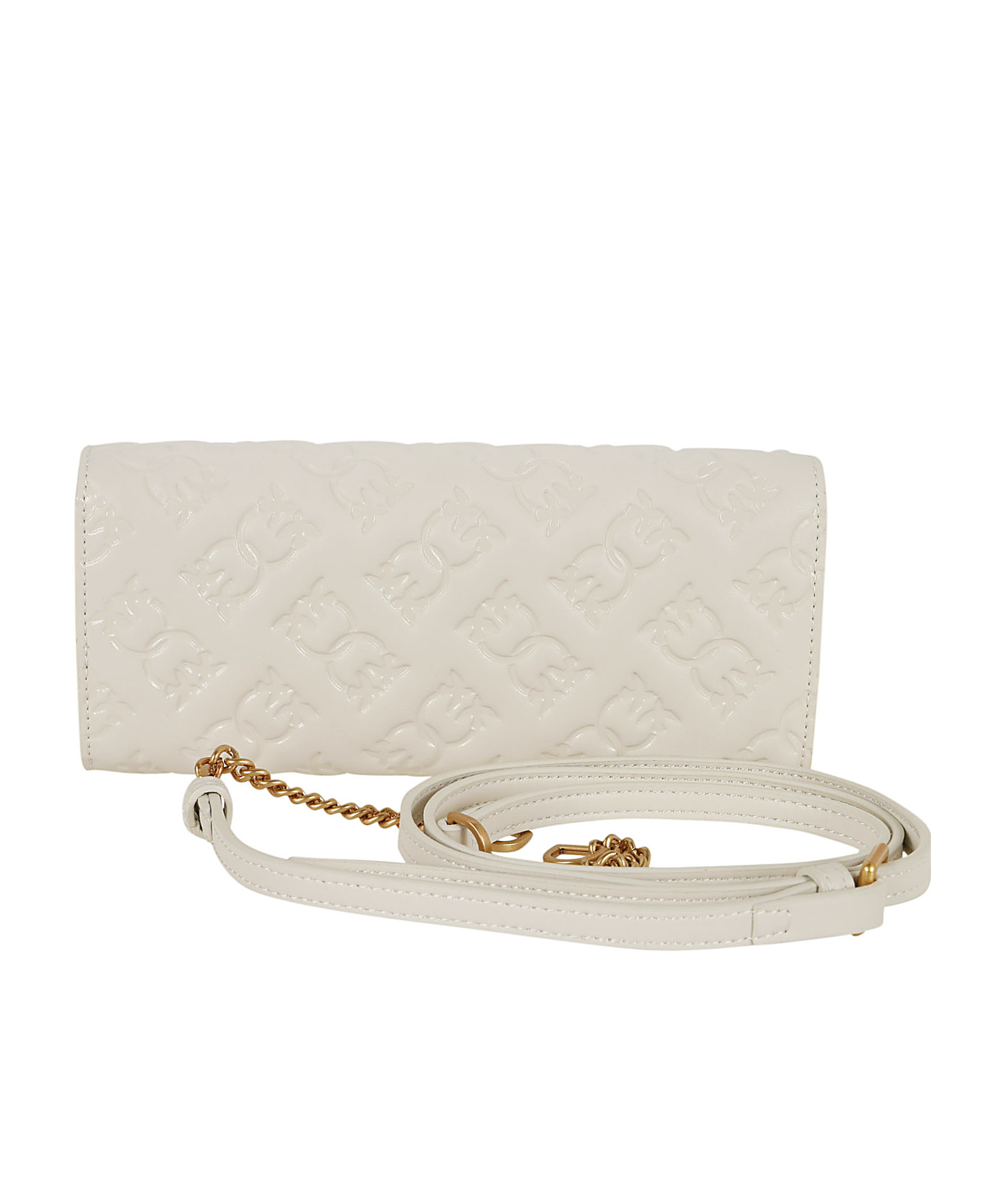 Shop Pinko Love Birds Embossed Chain-linked Wallet In Nude