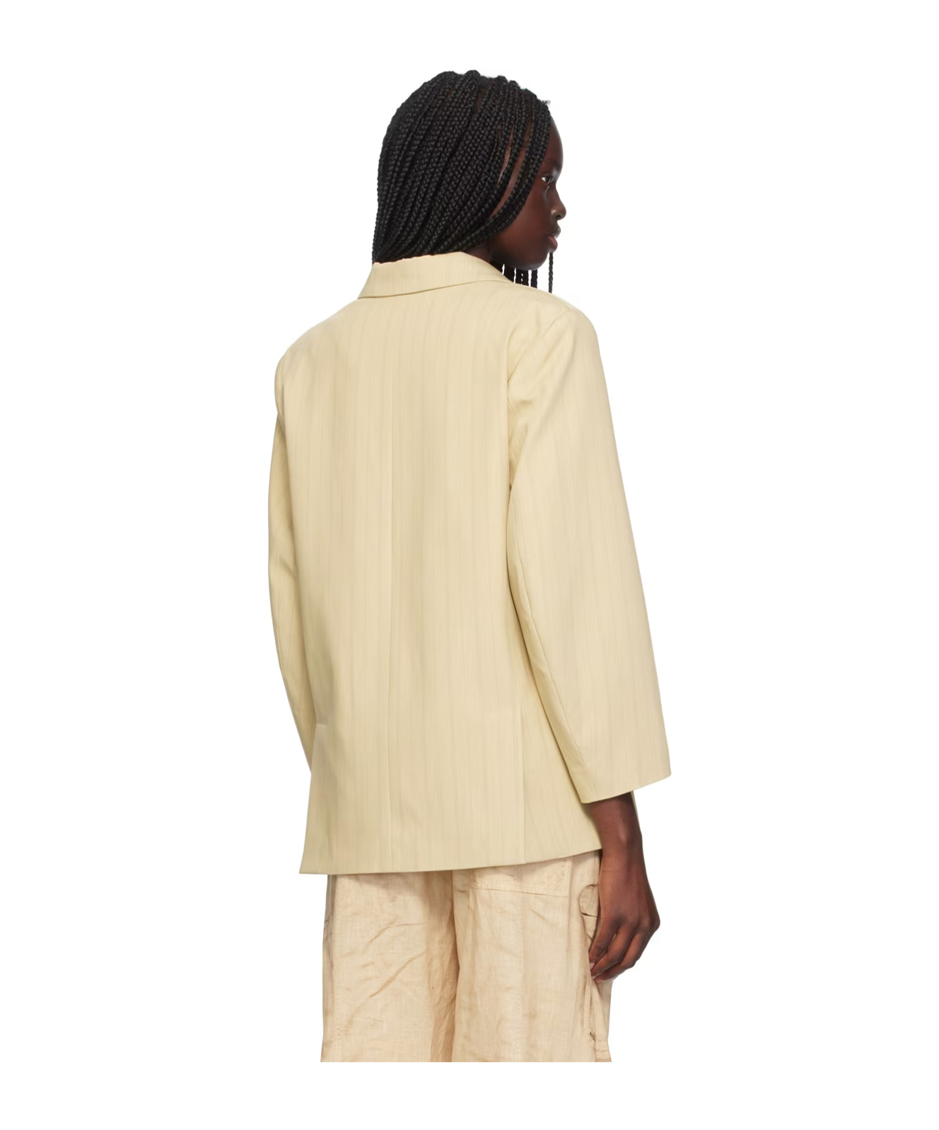 Ganni Striped Boxy Blazer In Nude