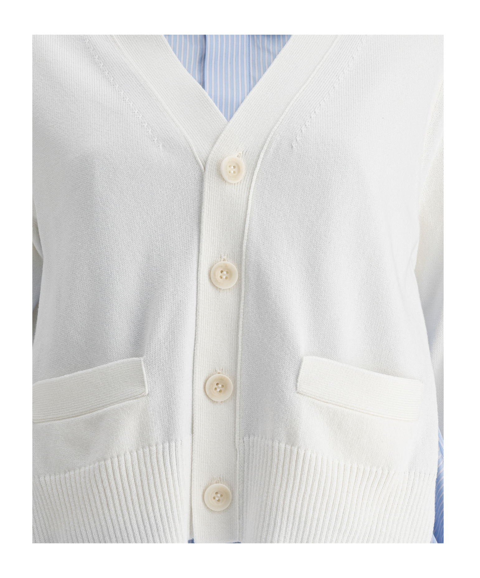 Sacai V-neck Layered Cardigan Patch Pockets In White