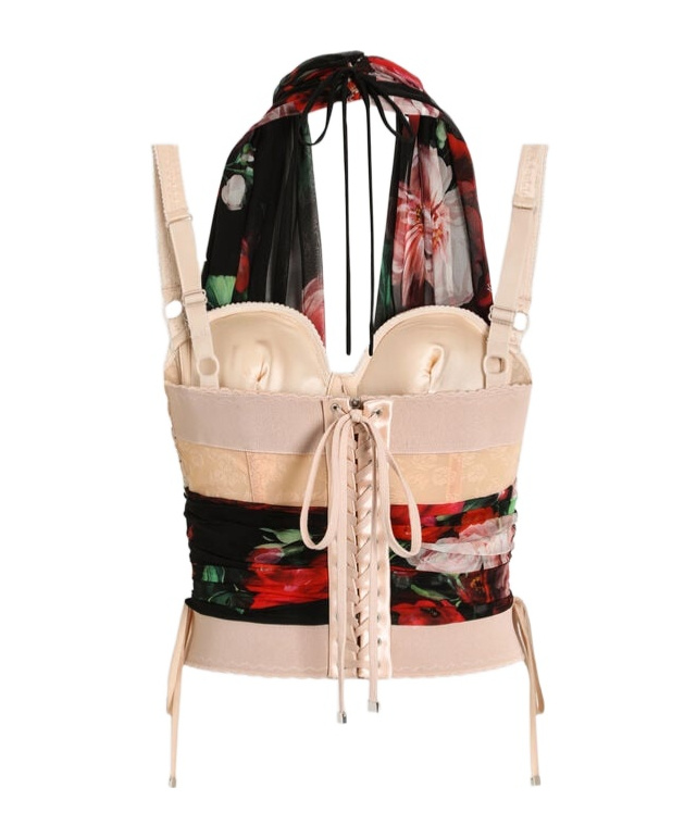 Dolce & Gabbana Bustier Top In Marquisette And Chiffon With Floral Print In Multicolor