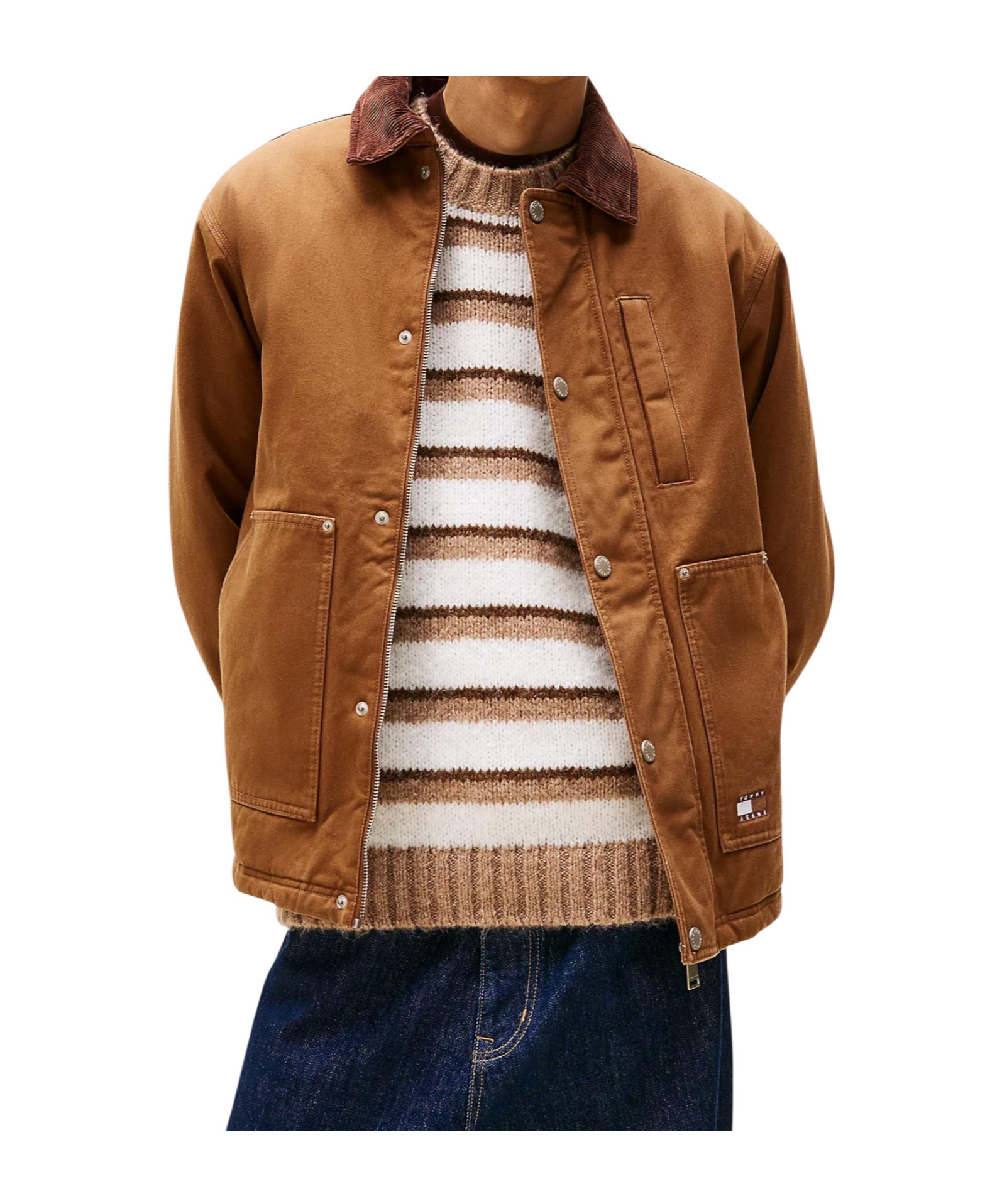Tommy Hilfiger Teddy Lined Corduroy Collar Chore Jacket In Brown