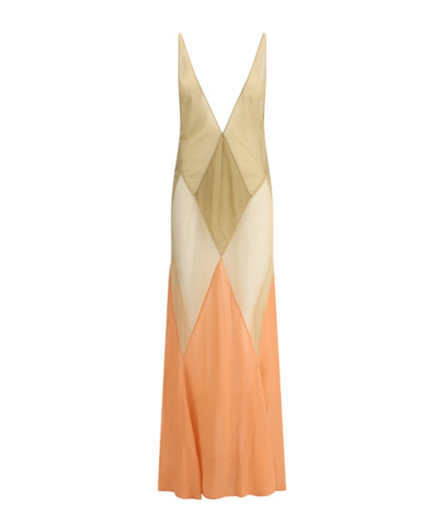 Attico The Long Tulle Dress With Geometric Inserts In Nude