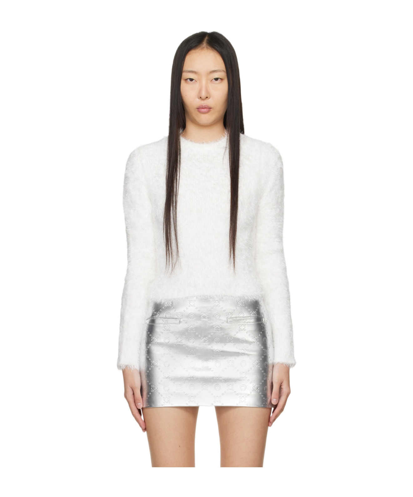 Marine Serre Round Neck Long-sleeved Sweater In White