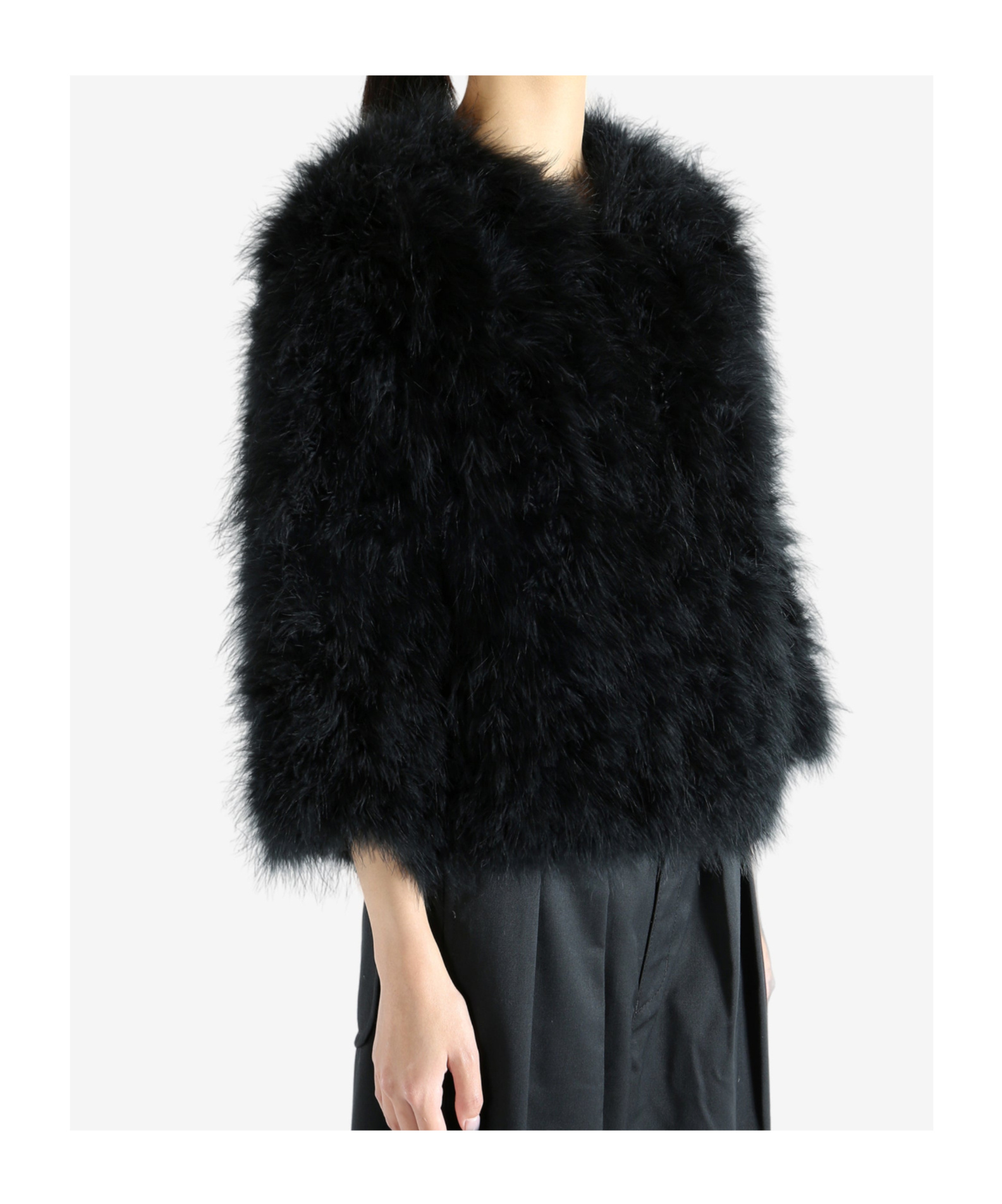 Yves Salomon Black Short Feather Jacket In Black