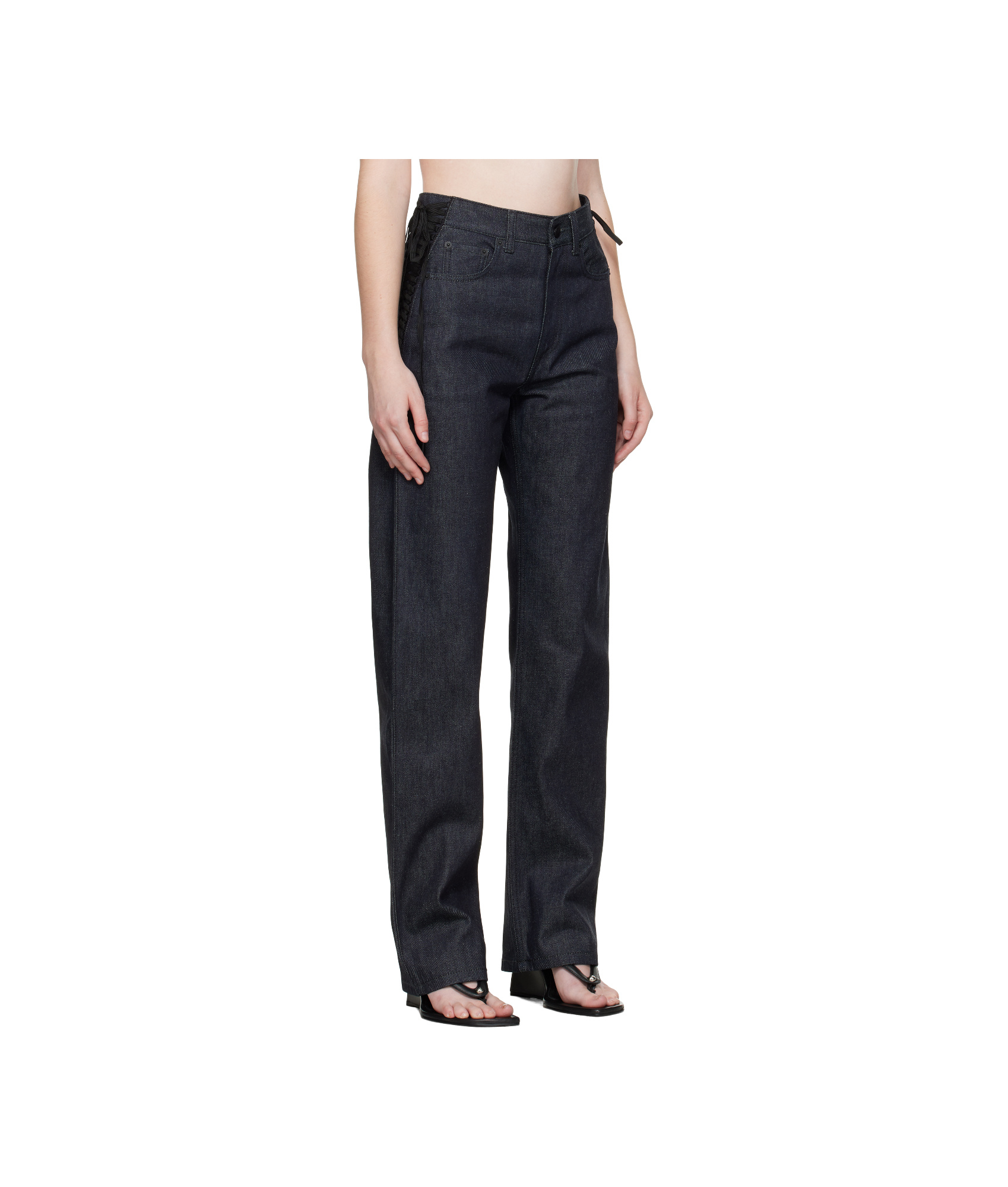 Mugler Lace-up Straight Jeans In Black