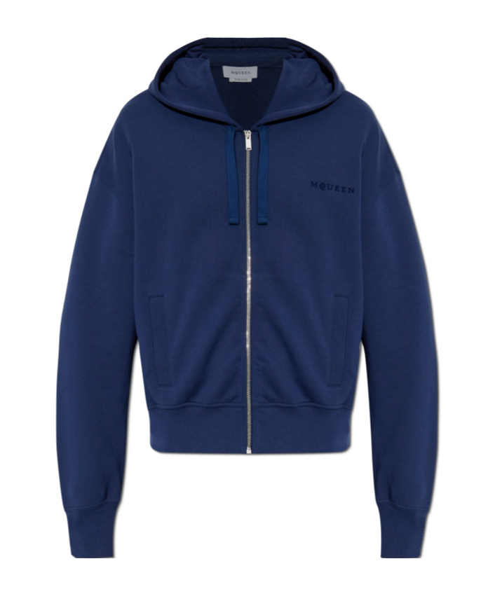 Alexander Mcqueen Full-zip Hooded Sweatshirt With Embroidered Detailing In Blue