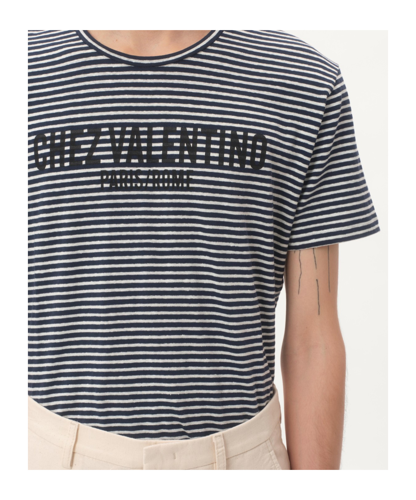 Valentino White Roundneck Striped T-shirt In Black