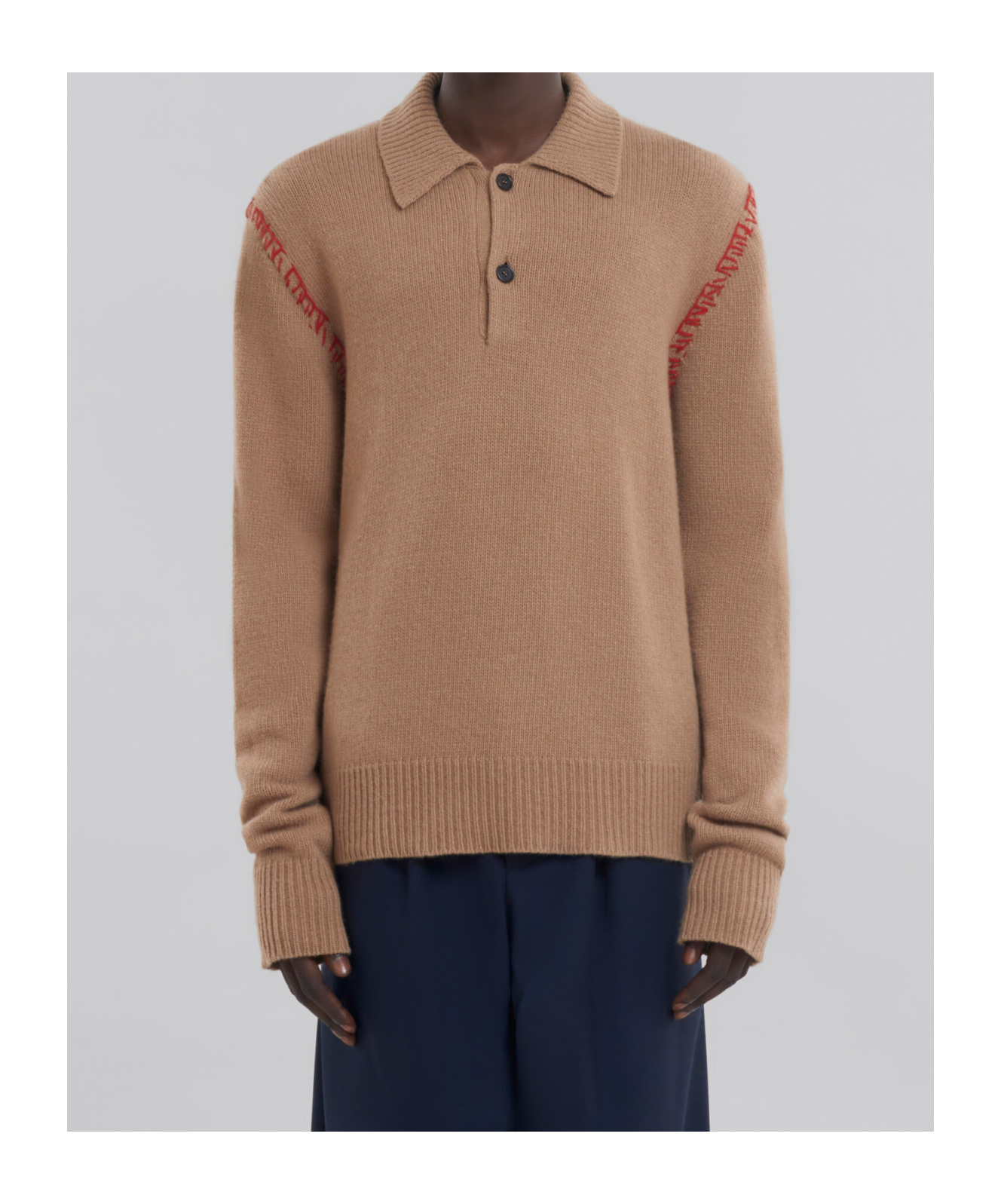 Shop Marni Knitted Polo Shirt In Brown