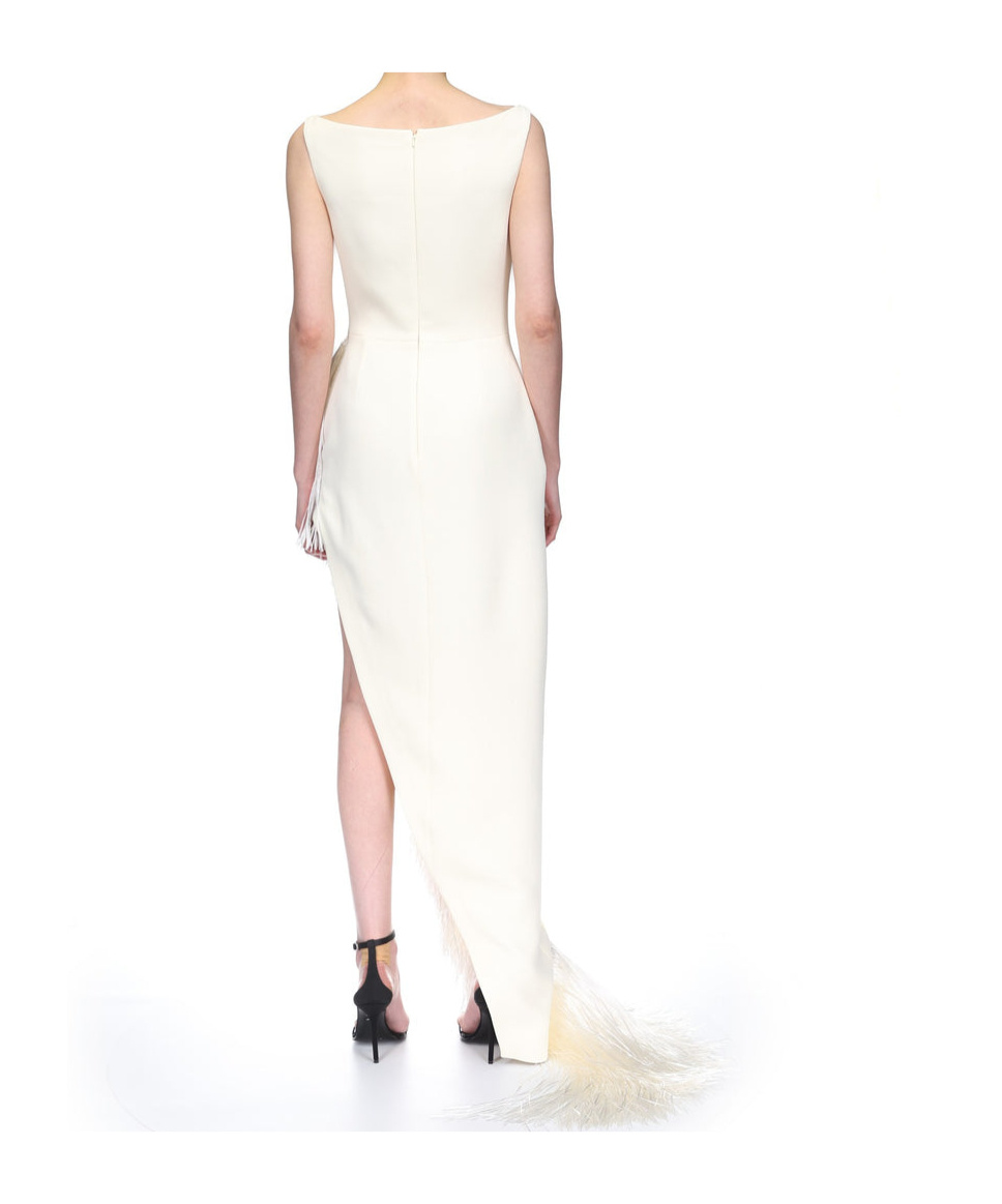 David Koma Raffia-fringe Asymmetric-hem Gown In White