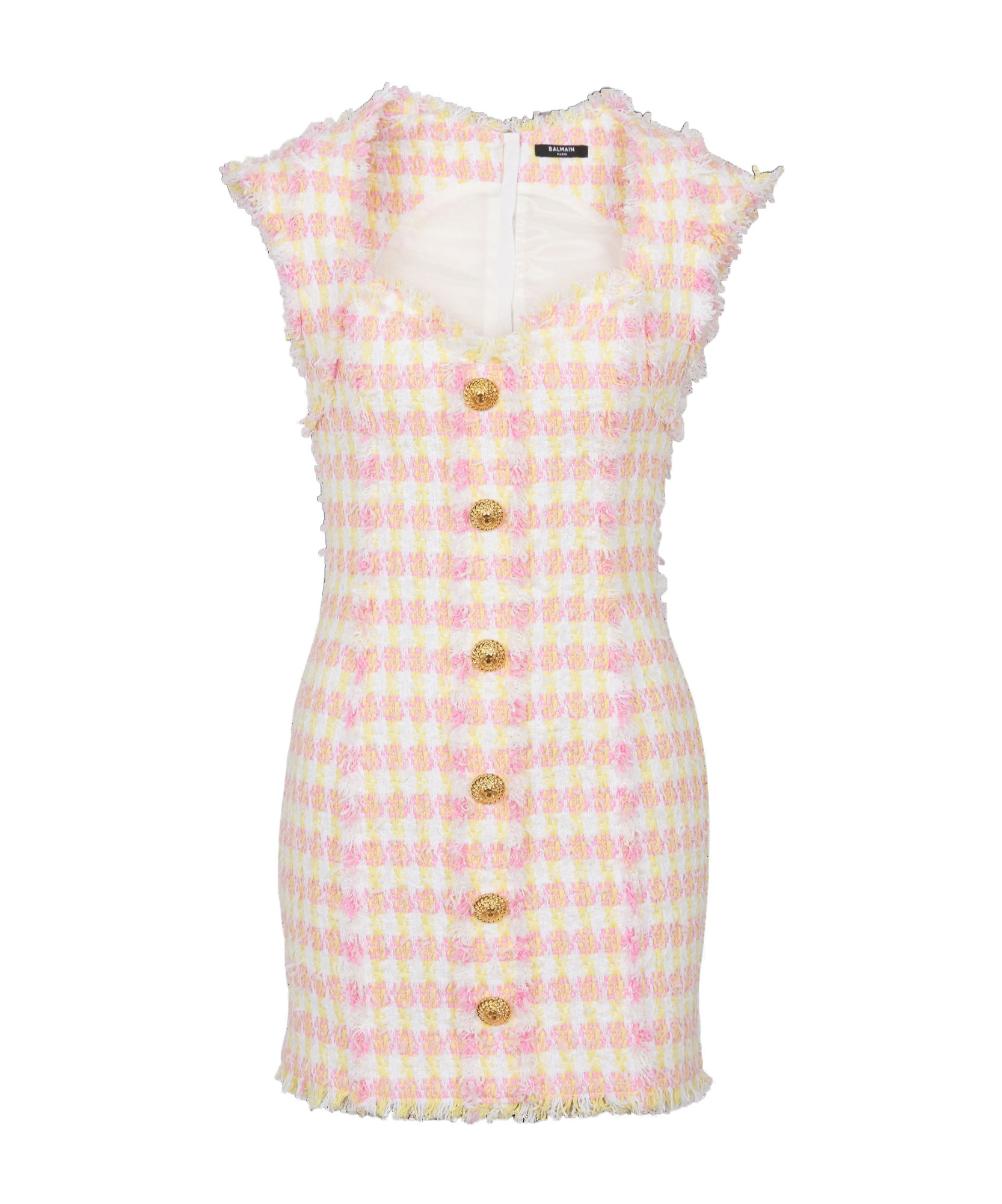 Shop Balmain Miami Tweed Dress With Buttons In White