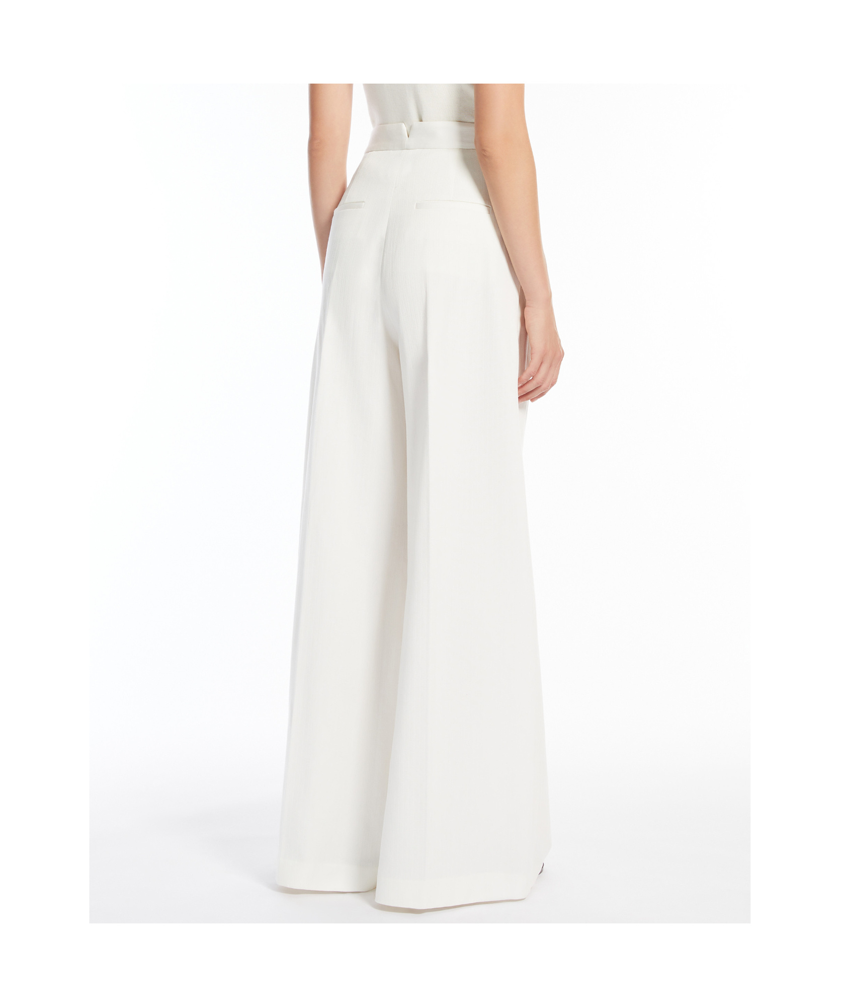 Max Mara Wide Trousers In Pinstriped Jacquard Cotton In White