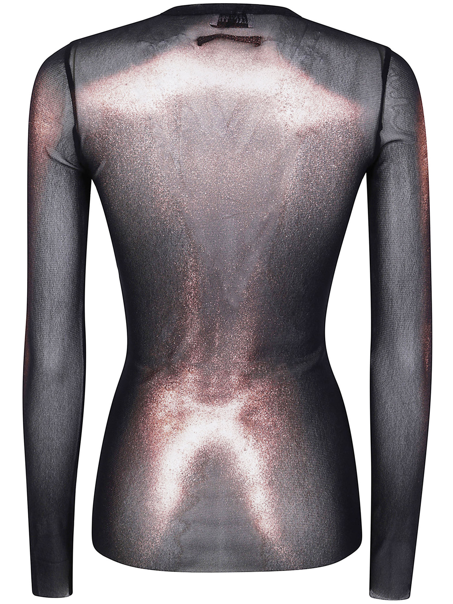 Jean Paul Gaultier Sheer Mesh Crew Neck Top Long Sleeves In Black