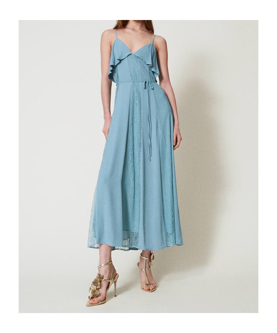 Shop Twinset Ruffled Lace Dress In Blue