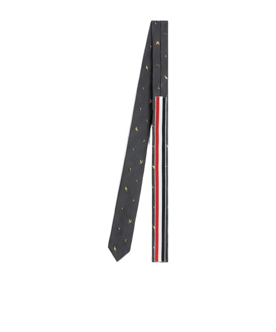 Thom Browne Embroidered Silk Tie In Black