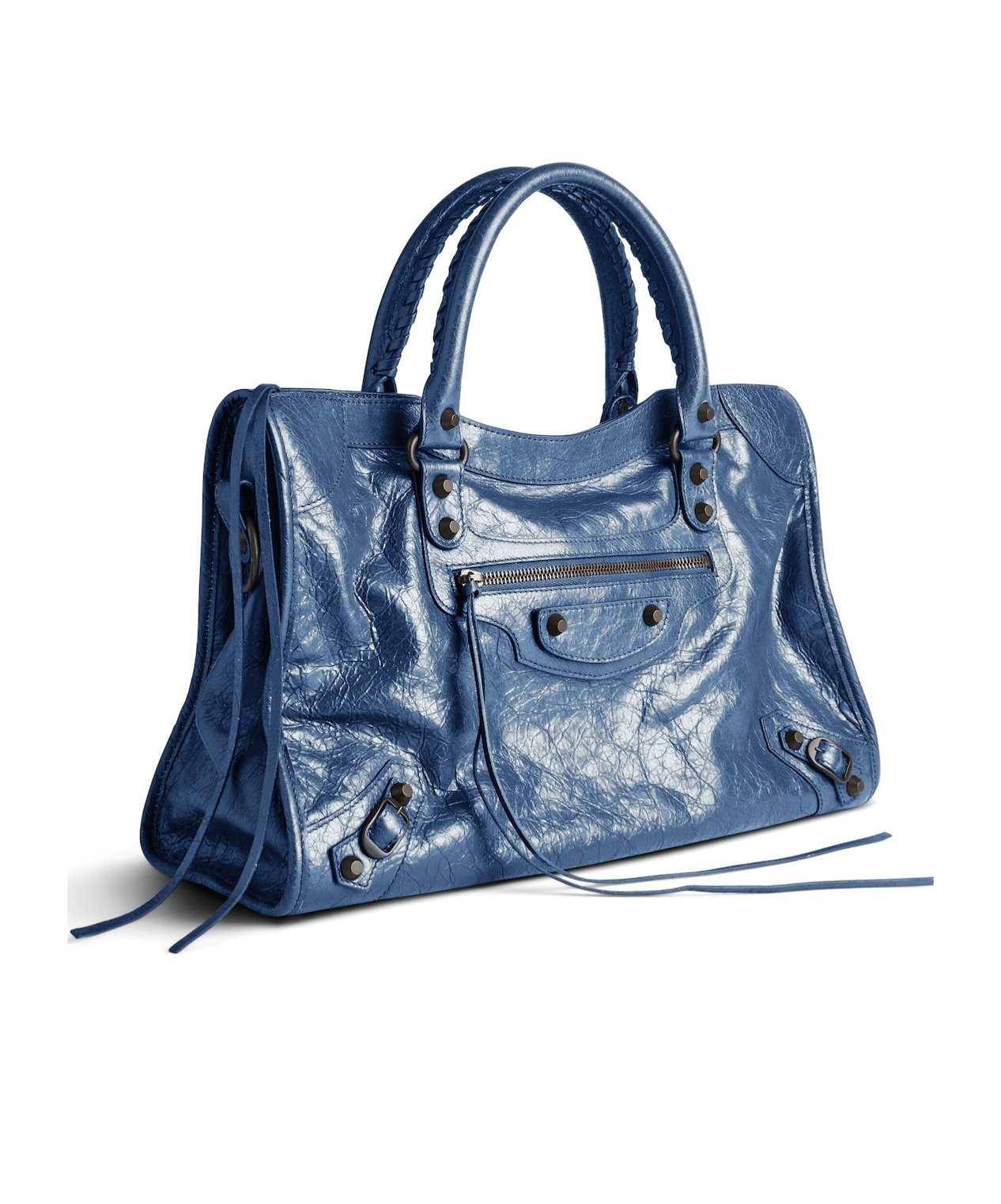 Balenciaga Le City Medium Crinkled Leather Top-handle Bag In Mineral Blue