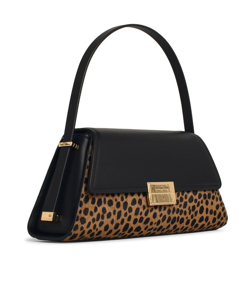 Michael Kors Ludlow Medium Cheetah-printed Shoulder Bag In Black