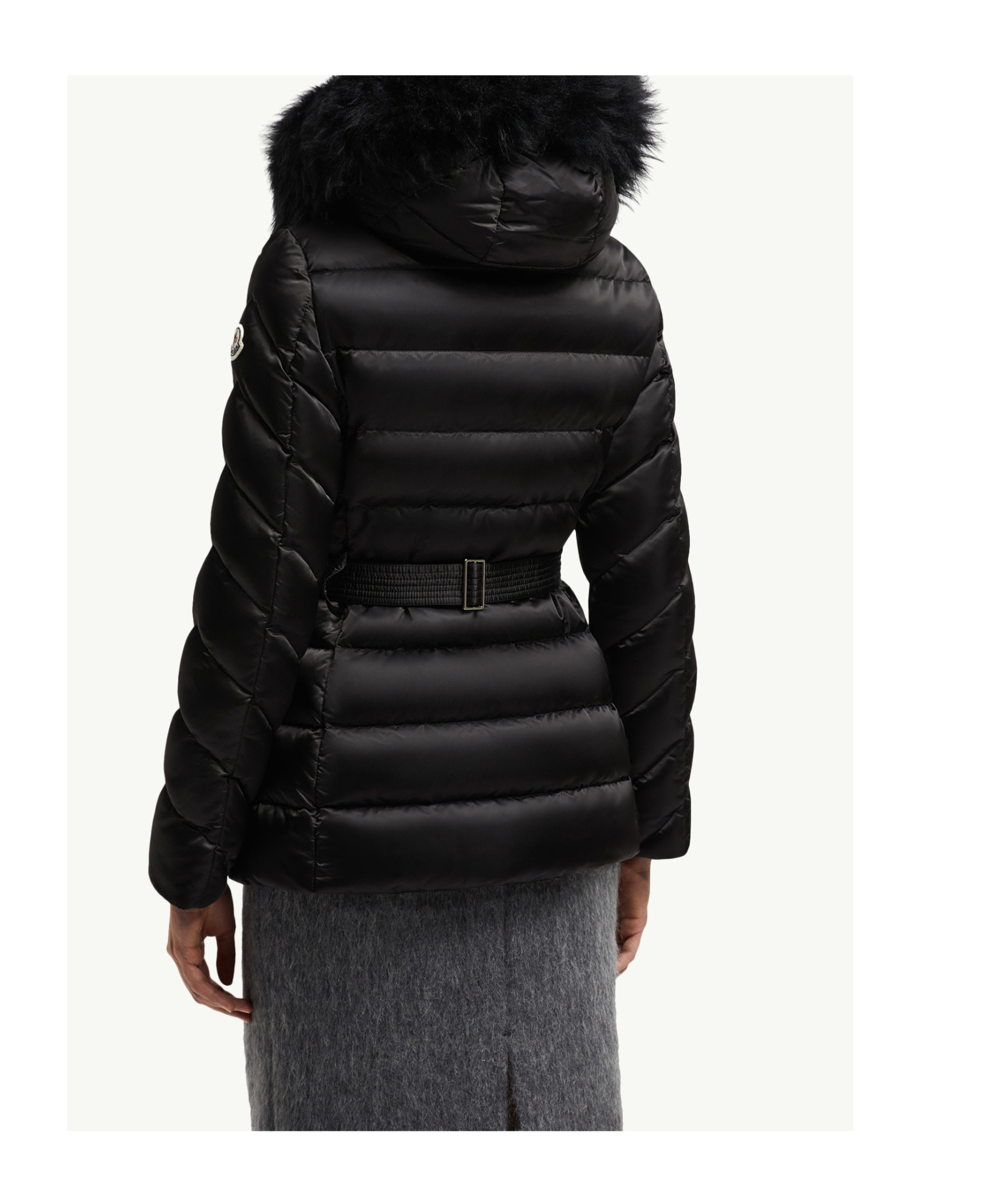 Moncler Cupidone Hooded Shearling-trimmed Short Down Jacket In Black