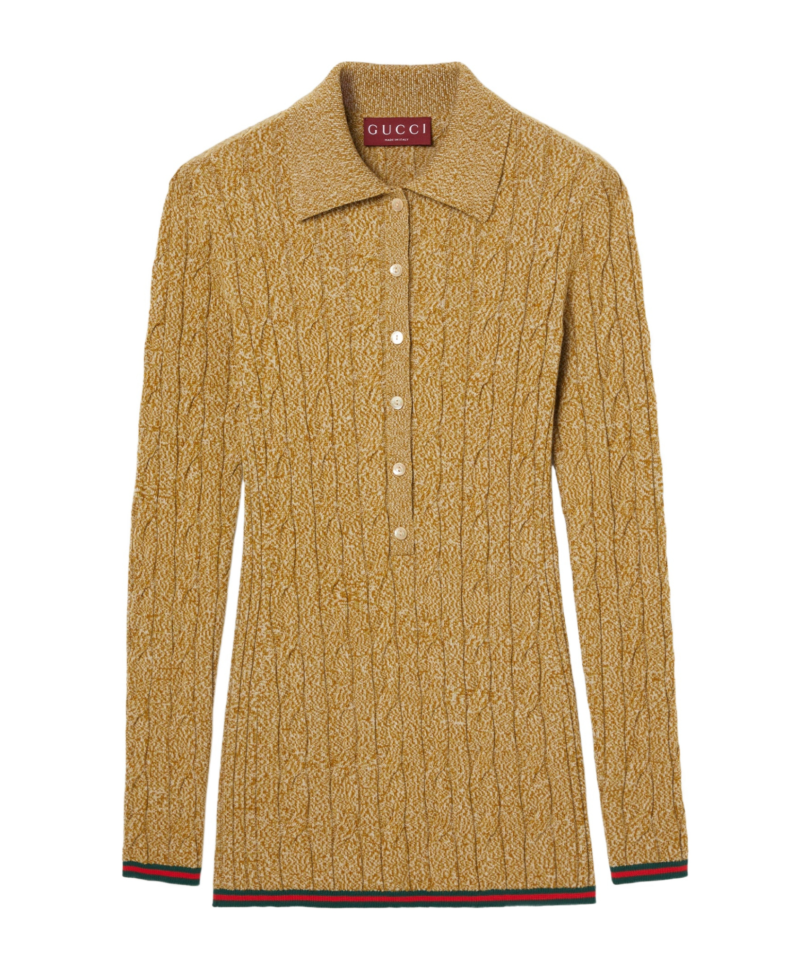 Gucci Fine Cable And Rib Wool Polo Top In Nude