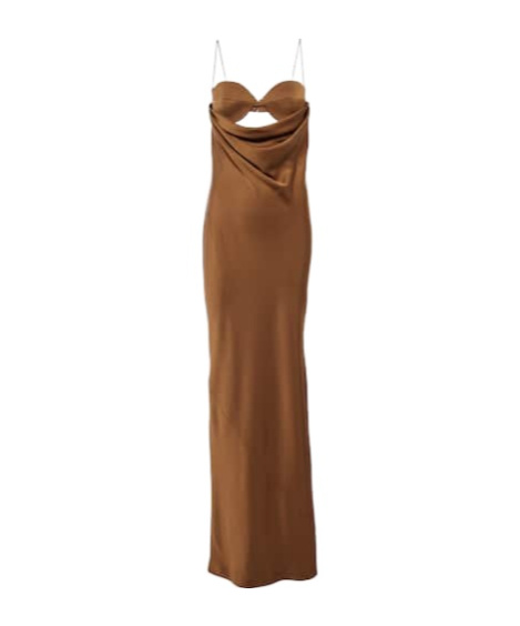 Alex Perry Cutout Draped Satin Crêpe Gown In Brown