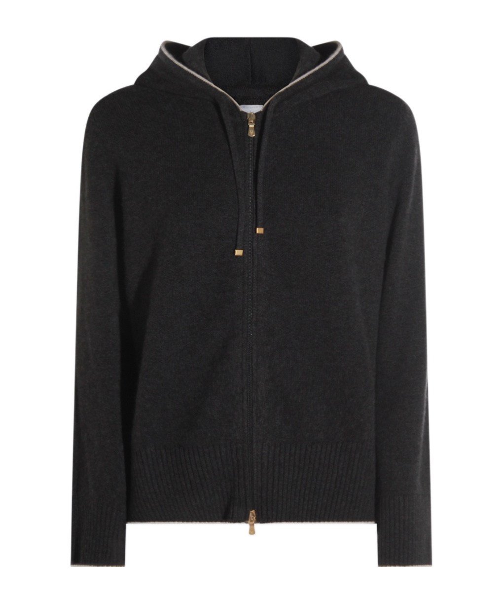 Eleventy Zip-up Hooded Sweater In Black