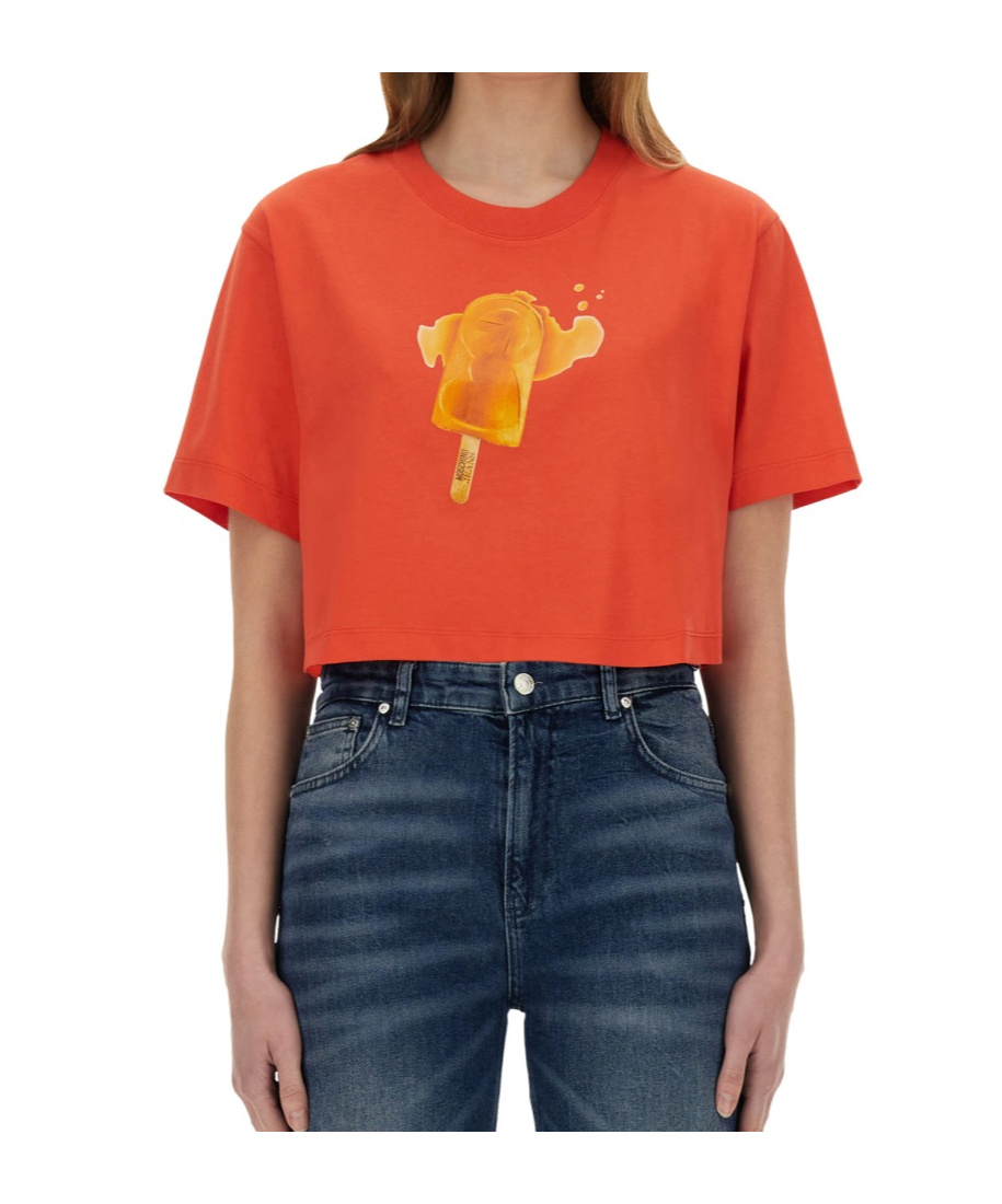Moschino Playful Ice-cream Print Cropped T-shirt In Red