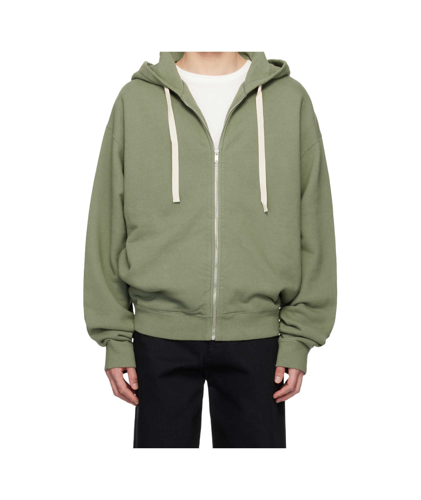 Jil Sander Green Zipped Embroidered Hoodie