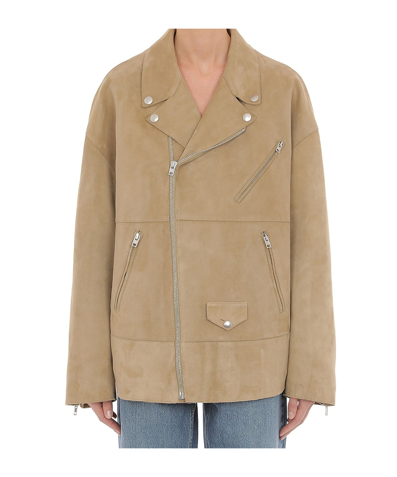 Moschino Zip-up Suede Biker Jacket In Nude