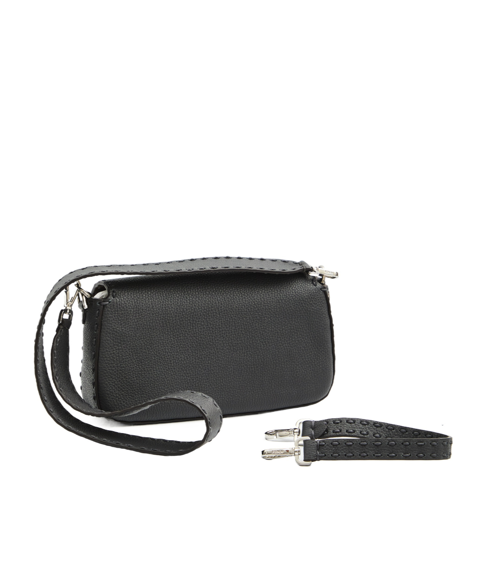 Fendi Baguette Macro-stitch Messenger Bag In Black