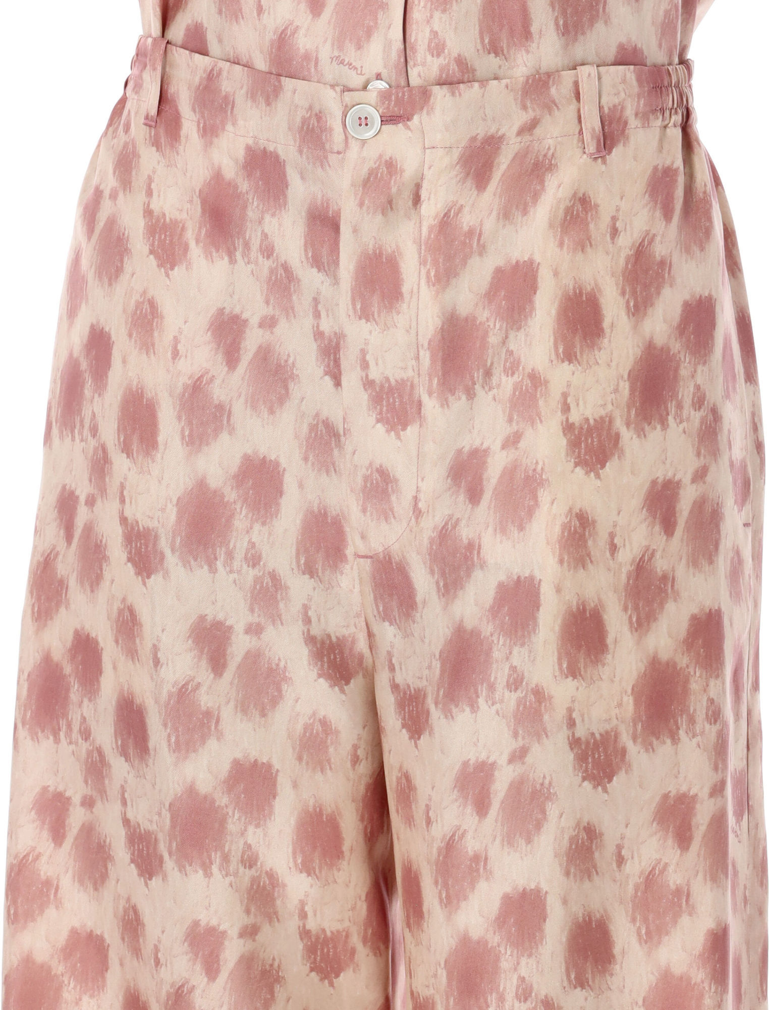 Marni Dusty Pink Silk Palazzo Trousers With Crayon Leopard Print In Pink