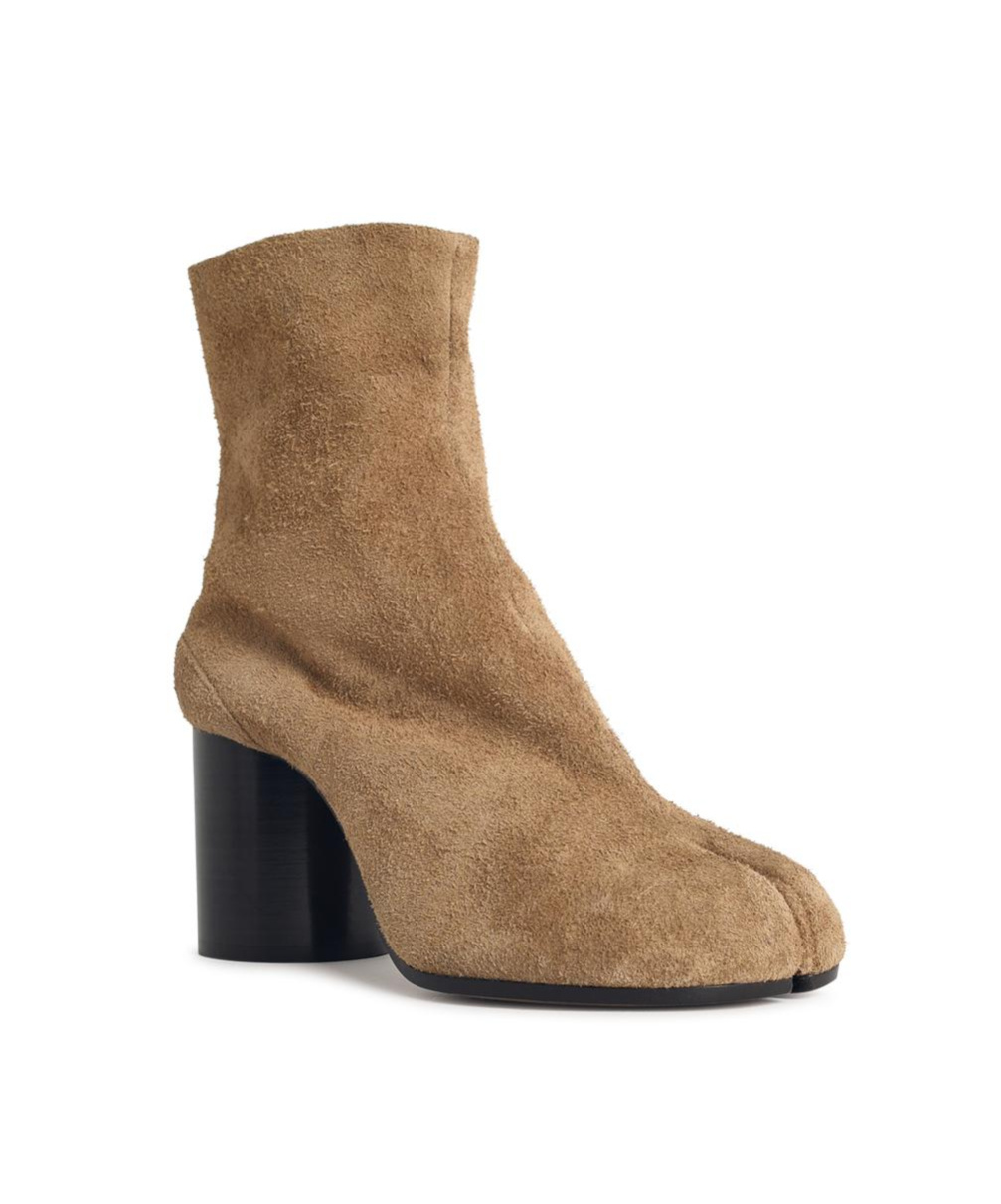 Maison Margiela Camel Suede Tabi Ankle Boots In Brown
