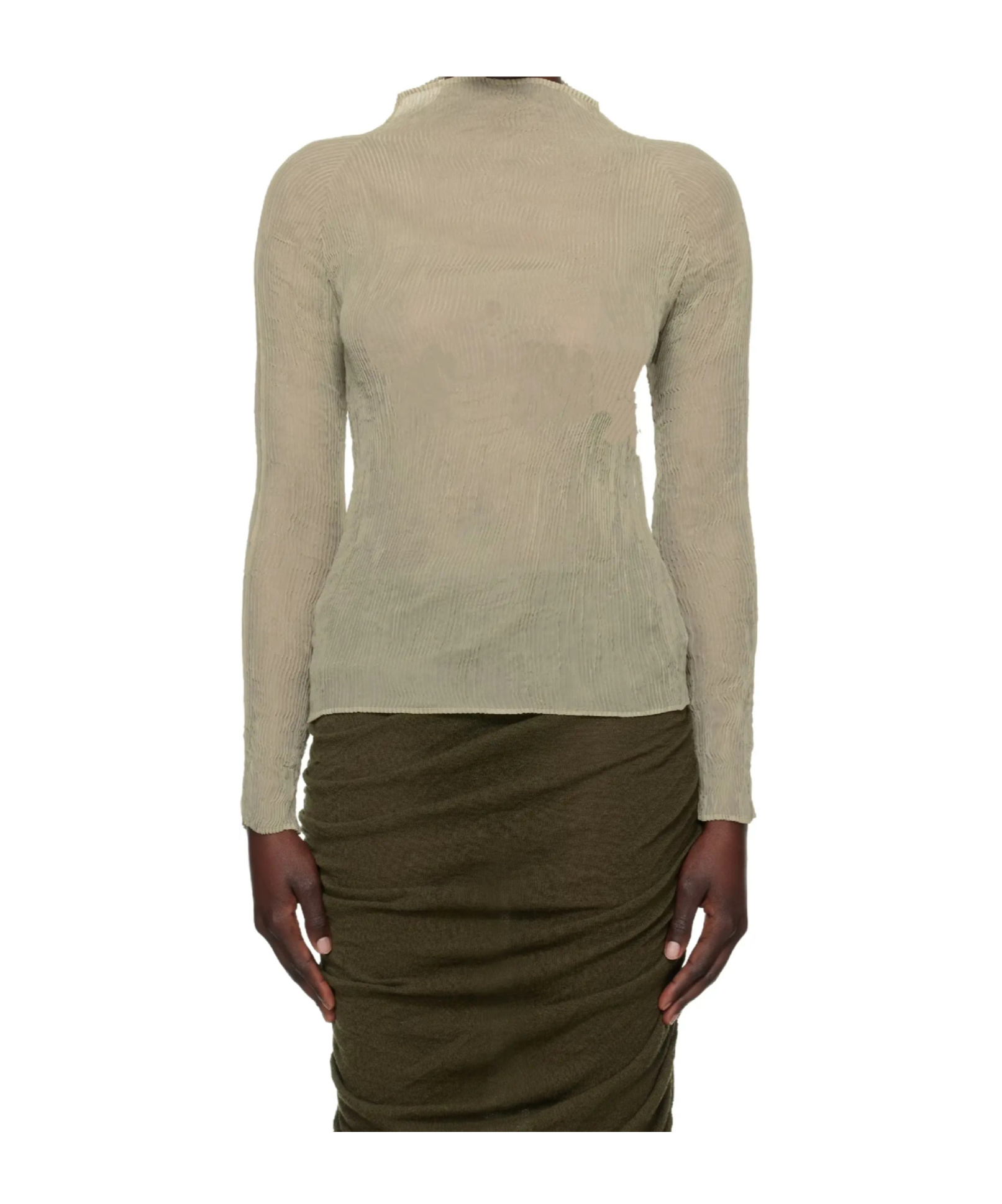 Issey Miyake Long Sleeve Turtleneck In Nude